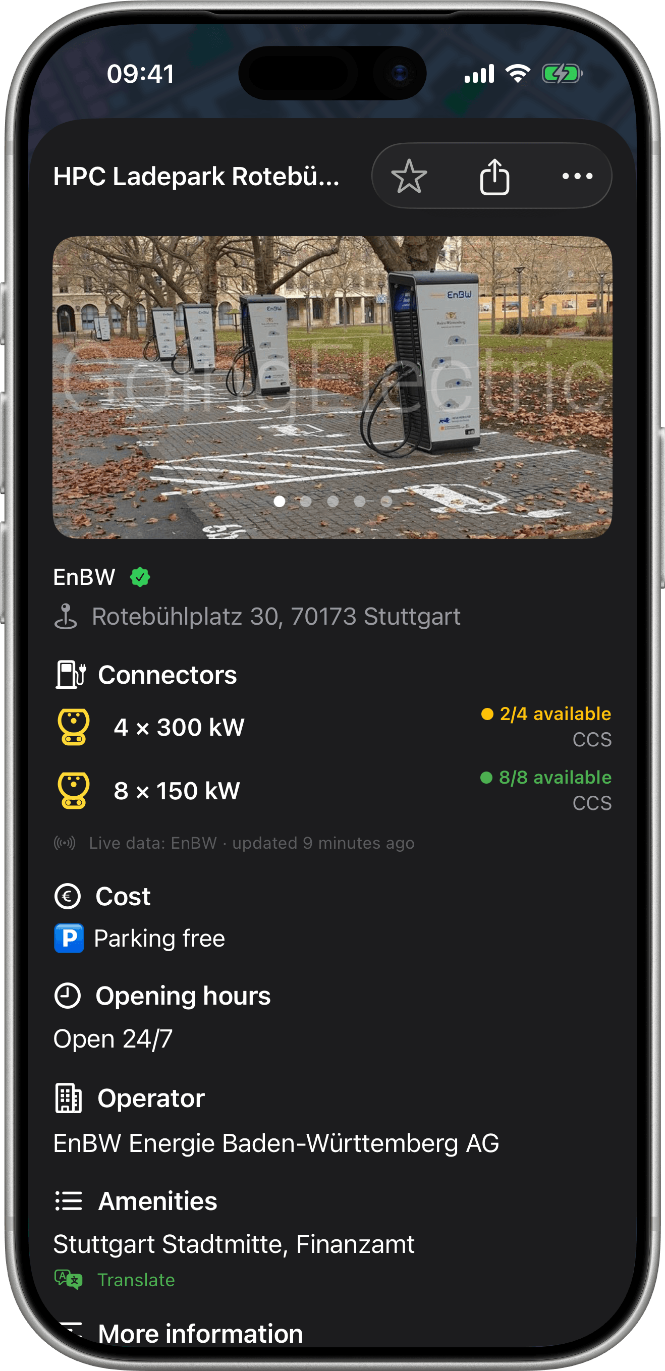 EVMap charging station details